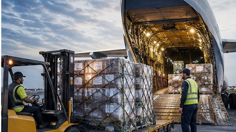 Cargue de pallets en la bodega de una aeronave de carga